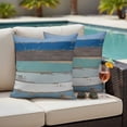 thumbnail image 4 of Blue Wooden Plank Outdoor Waterproof Pillow Covers, Retro Farmhouse Horizontal Stripes Plank Decorative Square Throw Pillowcase Sofa Cushion Sham for Patio/Couch/Chair, 20"x20" 2 Pack, 4 of 8