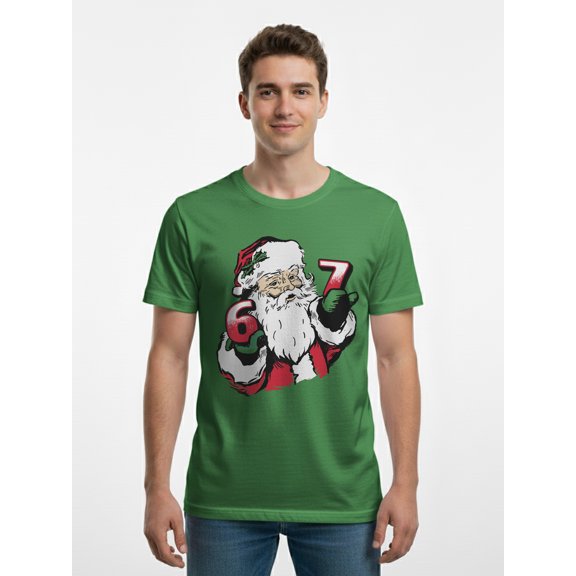 Men's & Big Men's Graphic Holiday Tee Shirt, Santa 6 7 Meme, Sizes S-3XL
