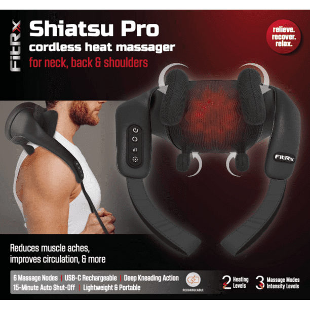 FitRx Shiatsu Pro Shiatsu Back and Neck Massager, Cordless