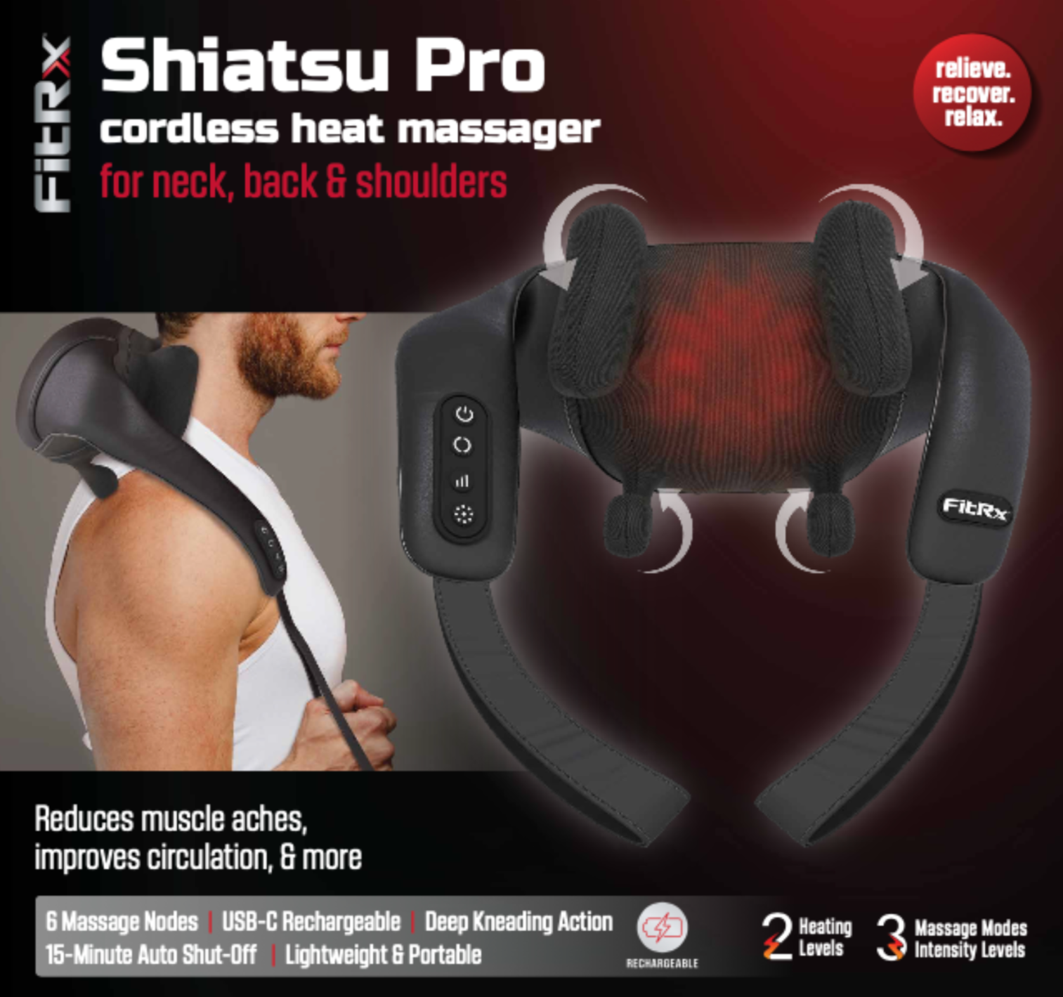 FitRx Shiatsu Pro Cordless Neck and Back Massager photo 8