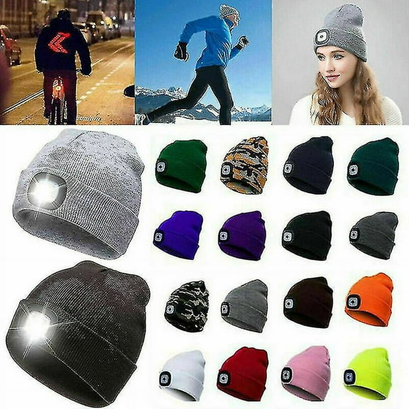 Unisex Led Beanie Hat With Usb Rechargeable Battery 5 Hours High Powered Light