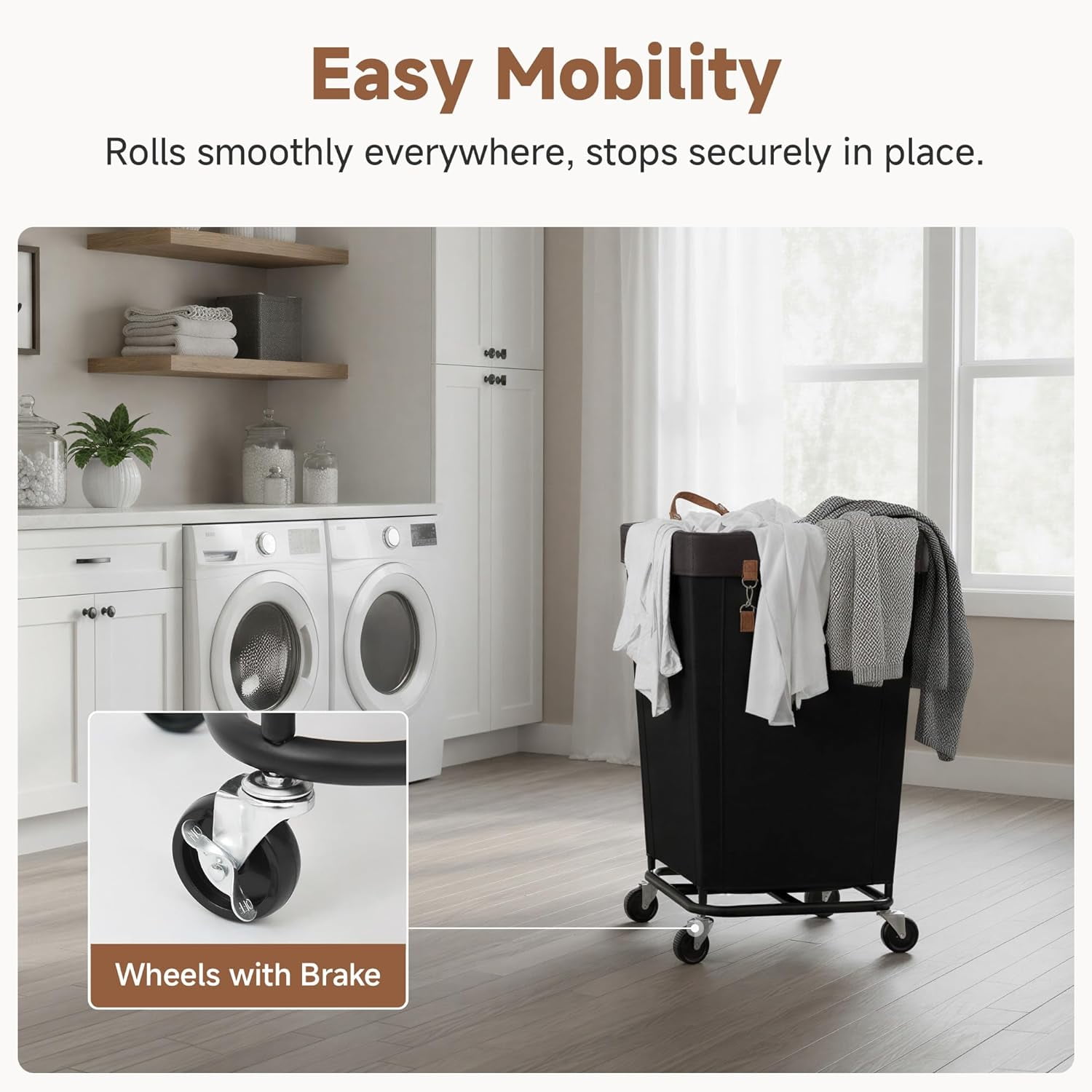 160L Laundry Basket with Wheels, Large Rolling Hampers for Clothing Organizer, Dirty Clothes Basket for Hotel, Home, Closet, Dorm, Black