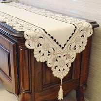 15" X 69" Vintage Flower Embroidered Table Runner, Classic Polyester Lace Cream Floral Dresser Scarves Party Dining Coffee Table
