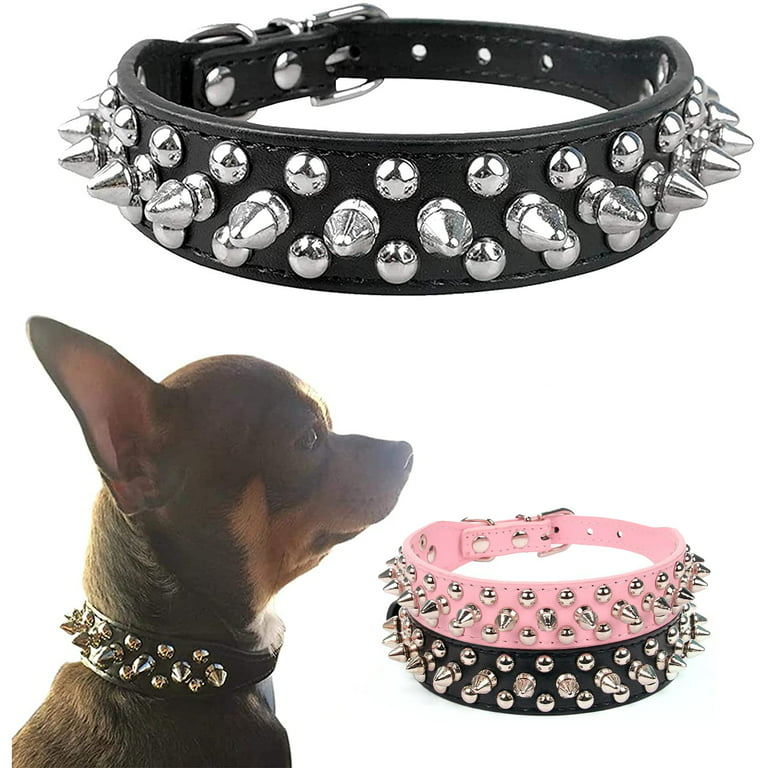 Cool Pet Collars,10 Pcs Soft Faux Leather Spiked Dog Collar with Rivets and Studs Puppy Collars Adjustable for Small Medium Large Dogs for Pet Big