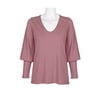 Ellen Tracy Scoop Neck Blouson Long Sleeve Solid Knit Jersey Top-PINOT NOIR / XL