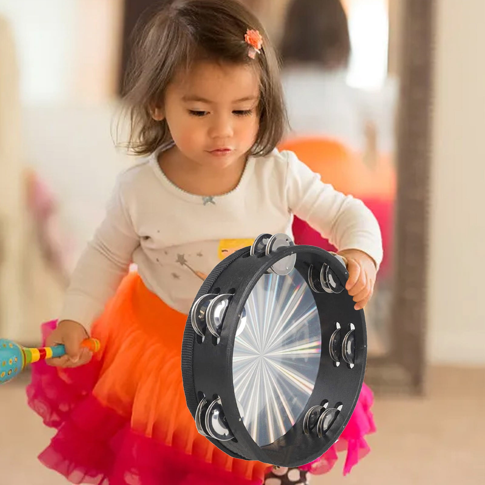 Replio 1Pcs 8inch Tambourine With Double R Ow Hand Held Drum Reflective Tambourines For Adults Musical Instrumen For Dance Party. Home decor