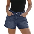thumbnail image 3 of ClodeEU Women's Elaist Waist Denim Shorts,Casual Stretch Jean Shorts with Pockets Dark Blue,Women's Plus S, 3 of 9