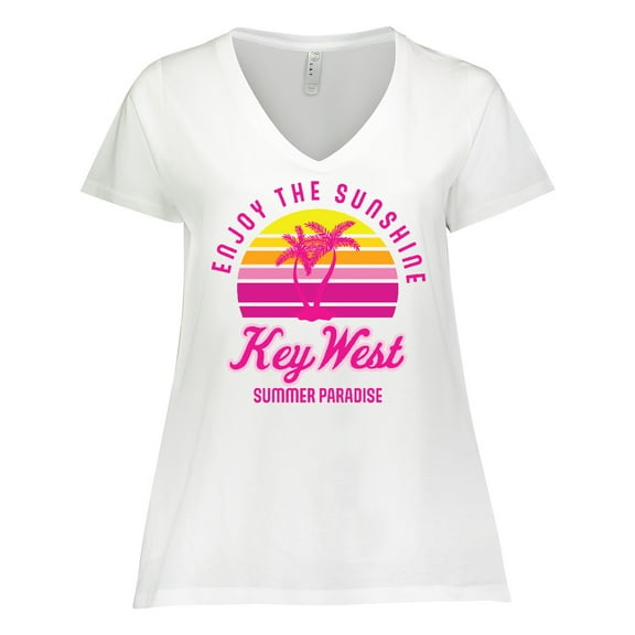 Inktastic Enjoy The Sunshine Key West Summer Paradise Women's Plus Size V-Neck T-Shirt