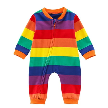 

YDOJG Bodysuits for Boys Girls Toddler One-Pieces Babys Rainbow Patchwork Autumn Colorful Long Sleeve Romper Jumpsuit Clothes Red 0-6 Months