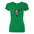 thumbnail image 2 of Colorful Rainbow Cow Bull Skull Animal Lover Womens Slim Fit Junior Tee, Kelly, Small, 2 of 3