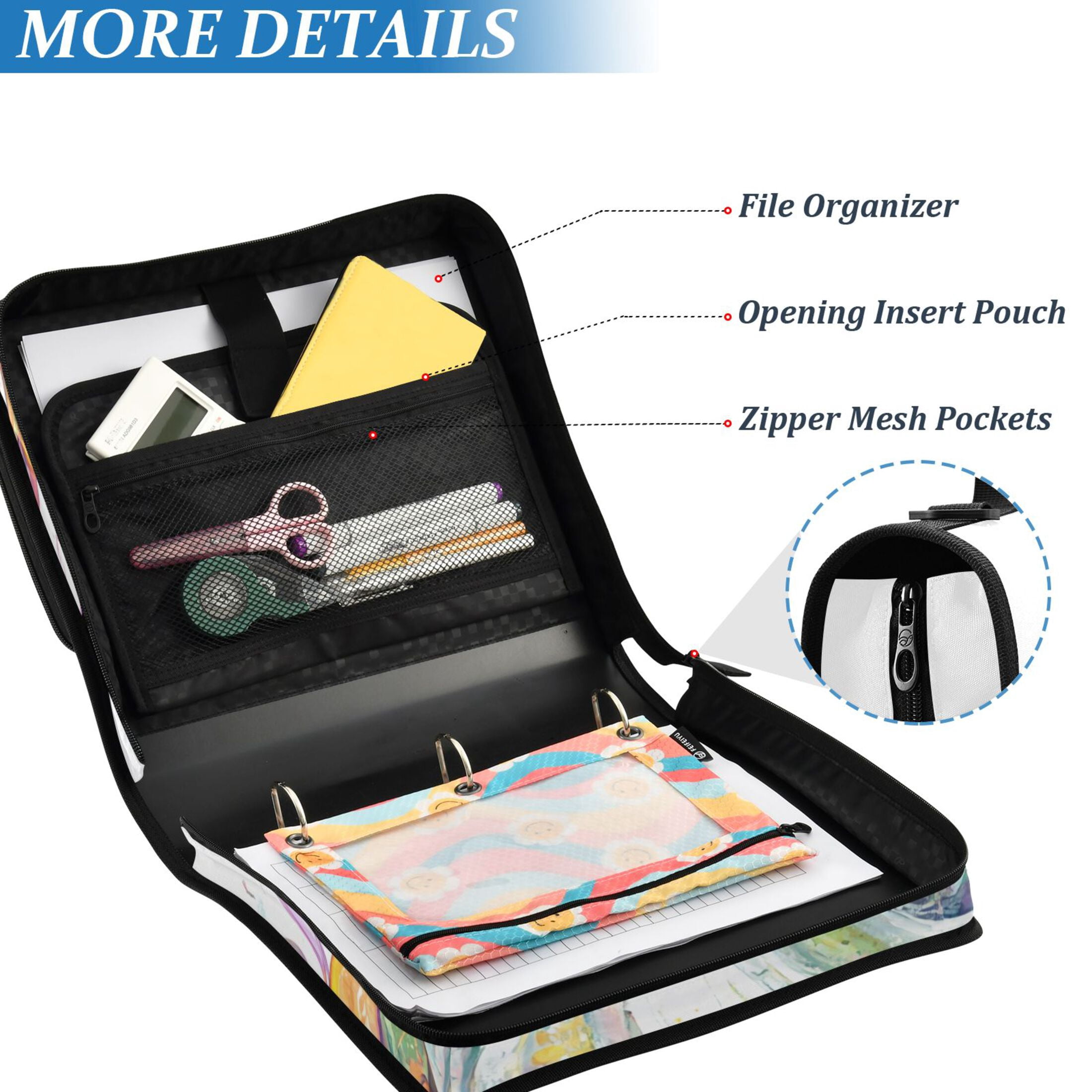 3 Ring Zipper Binder with Shoulder Strap Waterproof Trapper Keeper 2 Inch D-Ring 500 Sheets Capacity Lovely Ghost Pumpkin