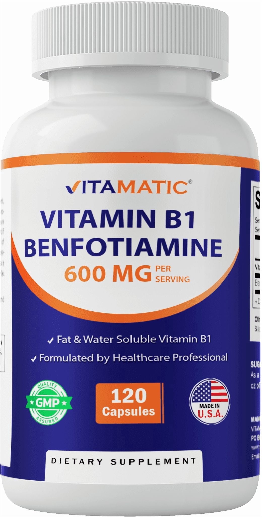 (2 pack) Vitamatic Benfotiamine 300mg + Vitamin B1 300 mg - 120 Vegetable Capsules - Made in The USA - Gluten Free - Non-GMO