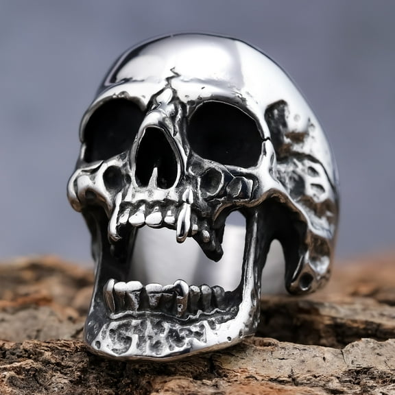 Gothic Punk 14K White Gold Skull Rings for Men Women Heavy Metal Motorcycle Biker Jewelry Halloween Party Jewelry Accessories