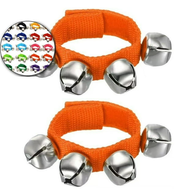 Dvruxg 2 Pcs Clochettes de Poignet, Clochettes de Cheville Clochettes de Poignet Bracelet Instruments de Percussion Bande de Rythme Musical 4 Clochettes Argentées pour Fête Noël (Orange)