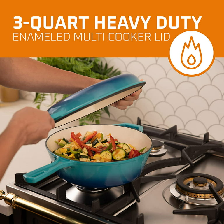 Enameled 2-in-1 Cast Iron Dutch Oven Frying Pan Multi-Cooker