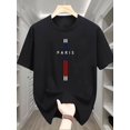 thumbnail image 1 of Men'S Casual Summer T-Shirt, Paris Avenue Letter Printing, Polyester Knitted Fabric, Round Neck, Comfortable Fit, Fashionable Short-Sleeved Shirt, Suitable for Adults., 1 of 4