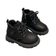 thumbnail image 2 of ZHOGXU Big Girls Boys Boots Flat Sole Soft Sole Non Solid Color Side Zipper Lace Up Comfortable Fashion Shoes For Casual Daily Wear Black 4-4.5 Years, 2 of 9