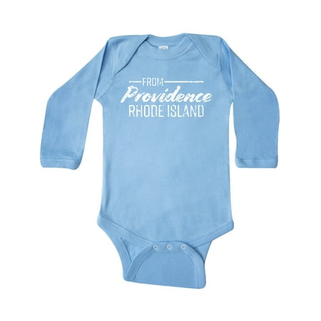 

Inktastic From Providence Rhode Island in White Distressed Text Gift Baby Boy or Baby Girl Long Sleeve Bodysuit