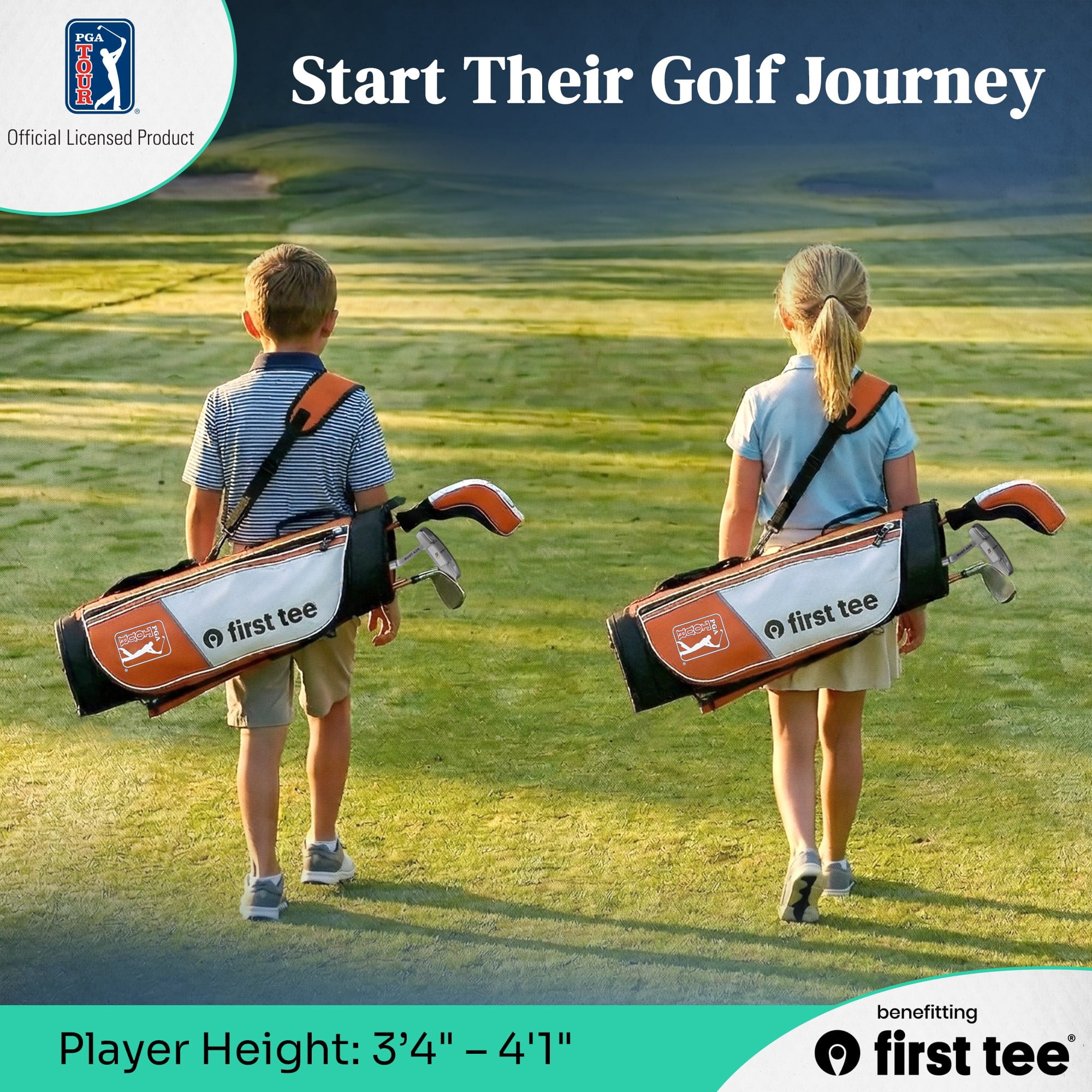 PGA TOUR x First Tee Junior Golf Club Set with Carry Bag, 5-Piece, Right-Handed, Kids Heights 3'6" to 4'1", Orange