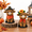 Brown Highland Cow, variant on White & Orange Pumpkin Decorative Figurine Set of 2 for Fall Home Decor