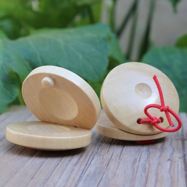Instrumento de percusión de madera - 4PCS Castañuelas de dedo de mano Favores de fiesta Castañuelas de madera españolas Aula DIY Música rítmica Instrumento musical para niños adultos