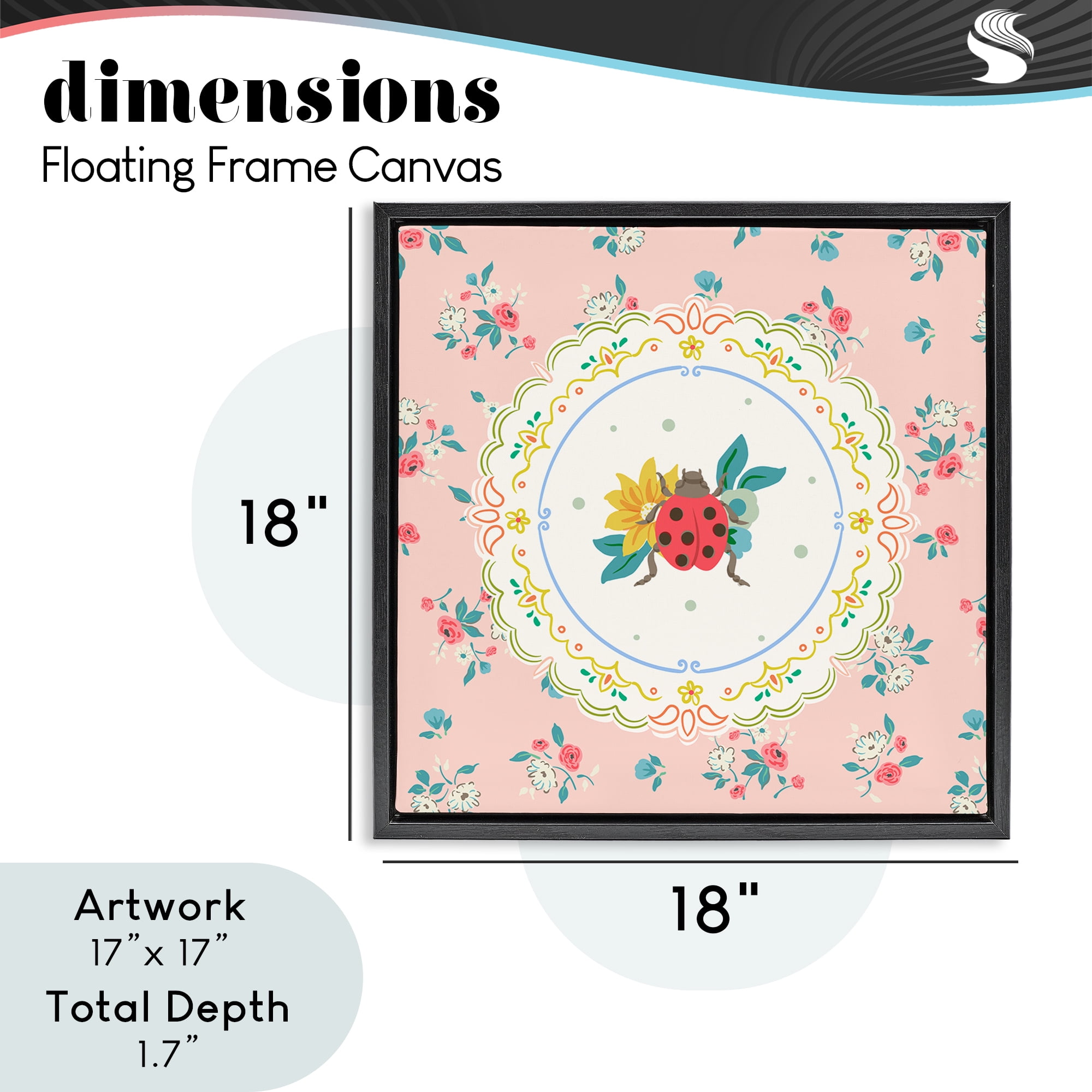 Spring Lady Bug Lace Pattern Black Framed Floater Canvas Wall Art, design by Angela Steahling
