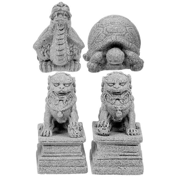 Toddmomy 4Pcs Chinese Style Lion Statues Homeowners Gardeners Collectors Desktop Ornament 1.77X1.18X0.86in