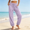 thumbnail image 3 of Resicozy Womens Joggers with Pockets Drawstring Elastic Waist Athletic Lounge Pants Casual Fashion Solid Color Trousers Light Purple L, 3 of 5