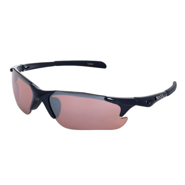 Maxx Storm Sports Motorcycle Sunglasses TR90 Black Frame w HD Amber Lens