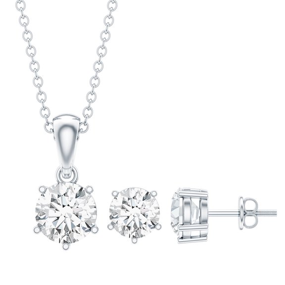 Rosec Jewels Lab Created Diamond Pendant and Earrings Set - EF-VS Quality - Ready to Gift, 925 Sterling Silver