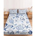 thumbnail image 2 of Full Size Fitted Sheet Set - Navy Blue Coastal 3 Piece Bedding Sets 16" Deep Pocket Fitted Sheet with 2 Pillowcases Nautical Ocean Shell Starfish Sea Brushed Microfiber Hotel Luxury Bed Sheets, 2 of 9