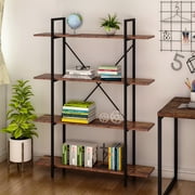 ETASE 4 Tier Bookcase, 4-Tier Bookshelf Wood and Metal, Industrial Storage Shelf Display Stand with Open Shelving Unit for Books/Movies, Rustic Bookcase Bookshelves in Living Room, Home, Office