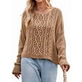 thumbnail image 2 of Womens Oversized Cable Knit Crew Neck Long Sleeve Fall Chunky Pullover Casual Loose Fit Sweater Tops Khaki L, 2 of 9
