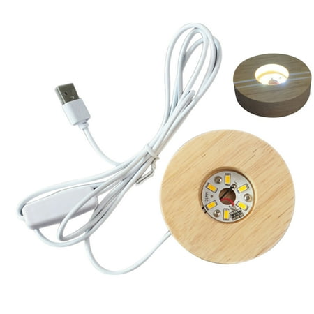 

WMYBD Gifts Desk LampsSolid Wood Luminous Base Wooden Led Crystal Round Lamp Holder Usb Switch Night Light Base