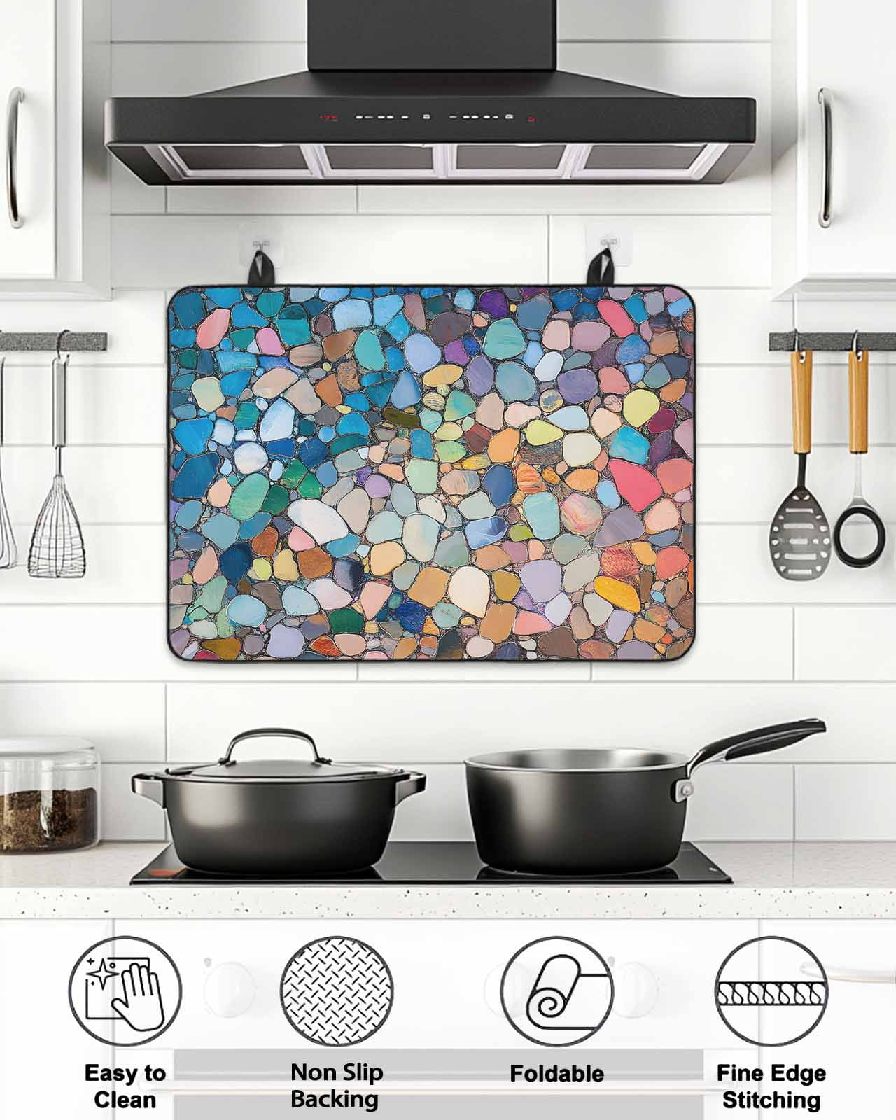 Stove Top Covers for Electric Stove, Colorful Stone Glass Stovetop Cover Protector, Rainbow Abstract Oil Painting Brushwork Induction Cooktop Protector Oven Mat for Kitchen Countertop 24"x21"