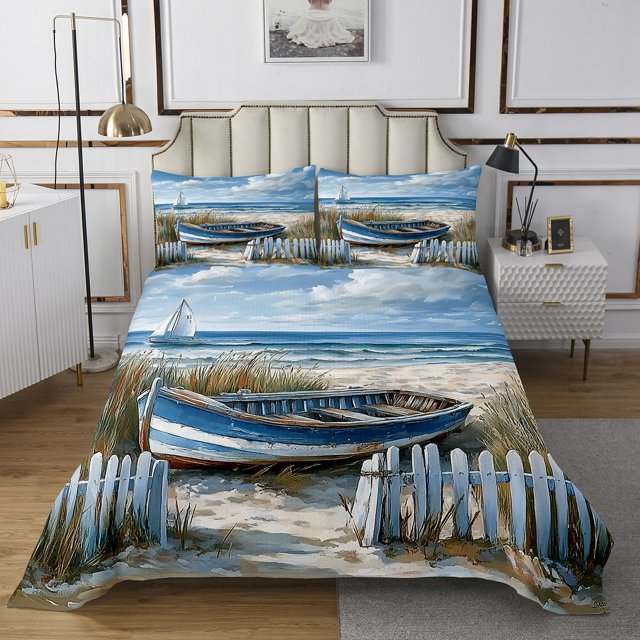 Erosebridal Rustic Lodge Cabin Bedspread Sets King Size, Marine Theme Bed Set, Ocean Decor, 3 Pieces
