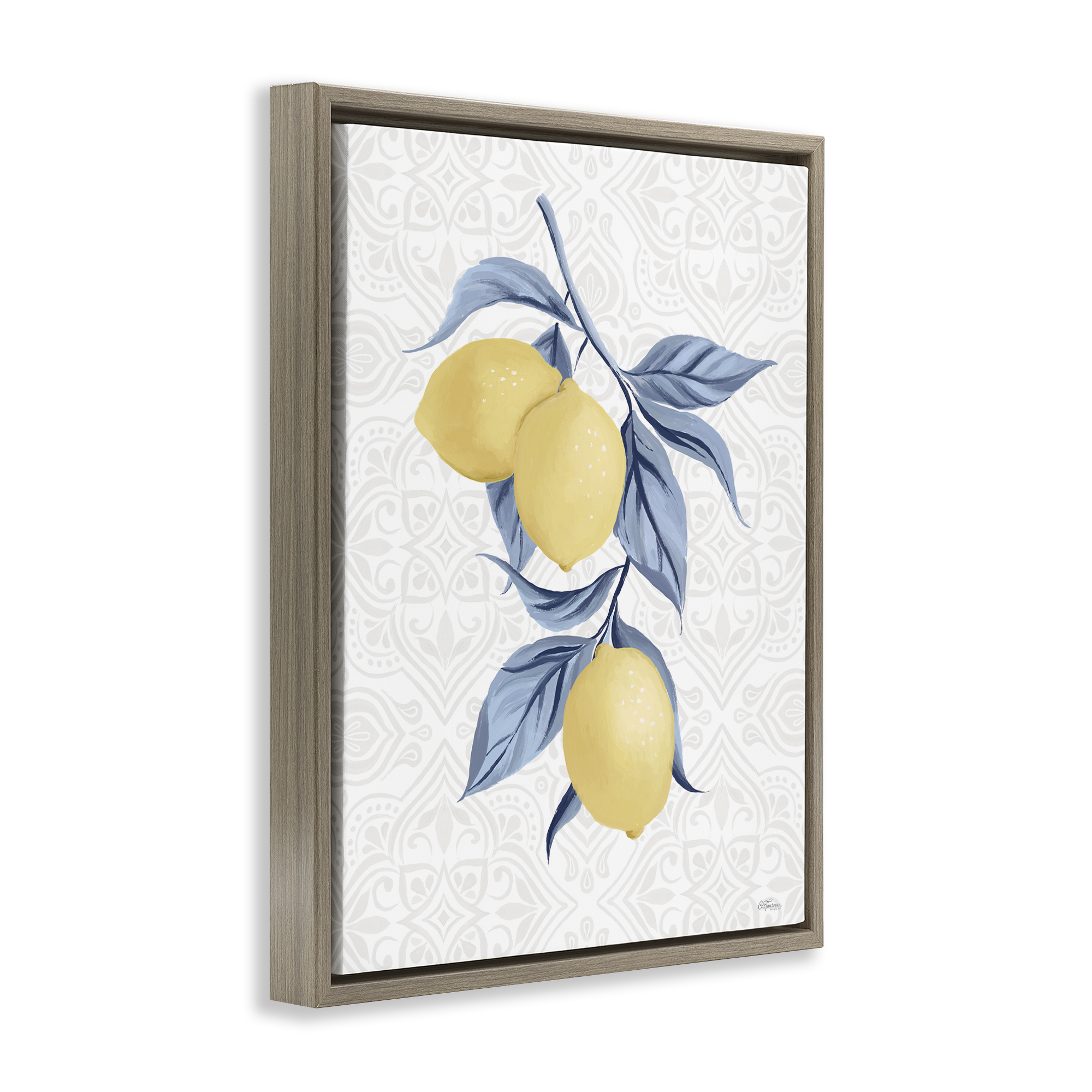 Stupell Industries Geometric Mosaic Lemons Food & Beverage Painting Brown Floater Framed Canvas Art Print Wall Art, 25 x 31