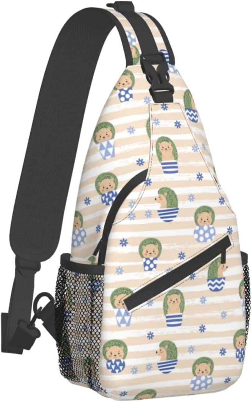 Cactus Hedgehog Sling Bag Crossbody Hiking Travel Chest Bags Backpack Shoulder Daypack for Women Men