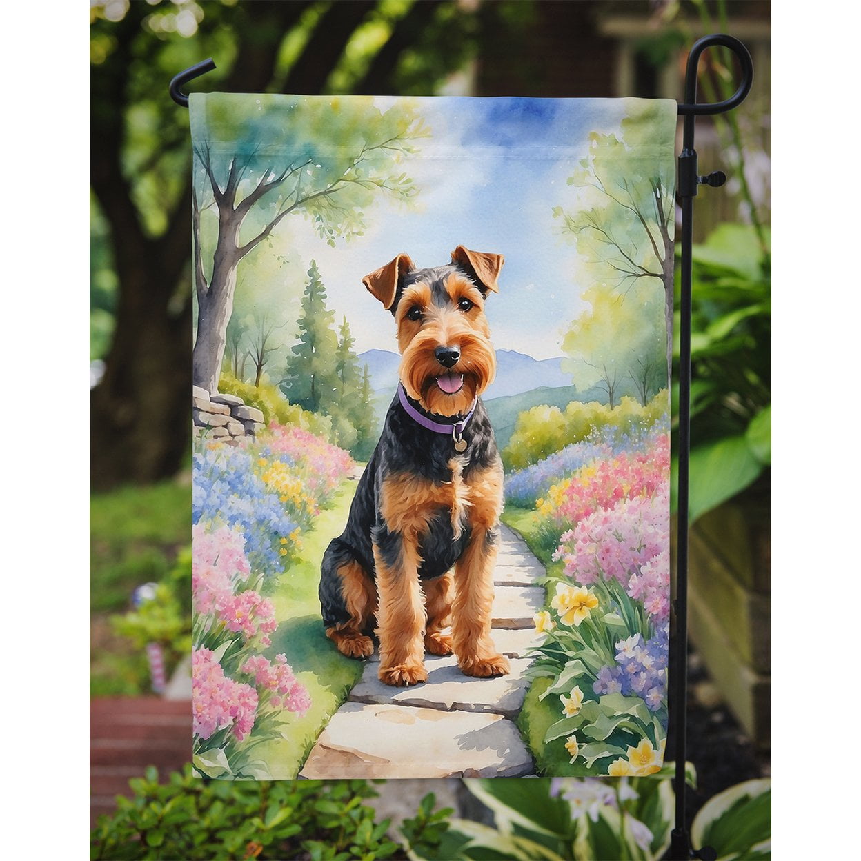 Welsh Terrier Spring Path Garden Flag 11.25 in x 15.5 in
