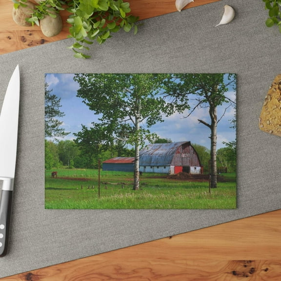 U R There Photography Shepard Road Hillman Red Rustic Farmhouse Tempered-Glass Cutting Board 8"x 11"