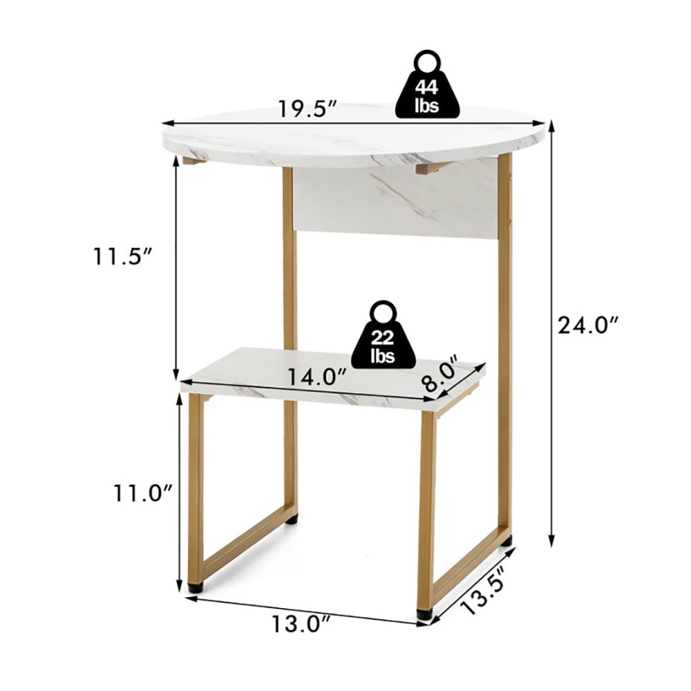 Finihen End Table, 2-Tier Round End Beside Table with Metal Frame, Sofa Side Table, Bed Side Table, for Living Room, Bedroom, White Finihen End Table, 2-Tier Round End Beside Table with Metal Frame, Sofa Side Table, Bed Side Table, for Living Room, Bedroom, White