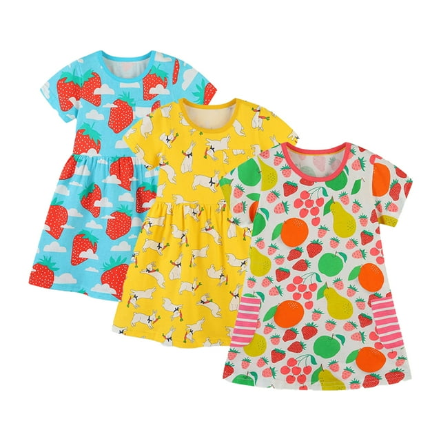 AJZIOJIRO Robe Décontractée pour Tout-Petites Filles 3-8 Ans, Robe Douce et Adorable à Imprimé pour Enfants, Été, Fraîcheur, Élégance, Robe en Coton