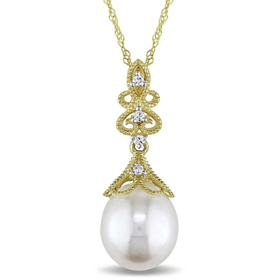 Everly Women's Cultured Pearl and Diamond 14k Yellow Gold Necklace