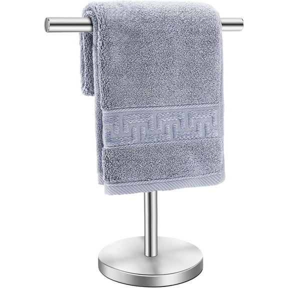 T-Shape Bath Hand Towel Holder Stand, Stainless Steel Free Standing Hand Towel Rack with Heavy Base, for Bathroom Kitchen & Countertop, Silver