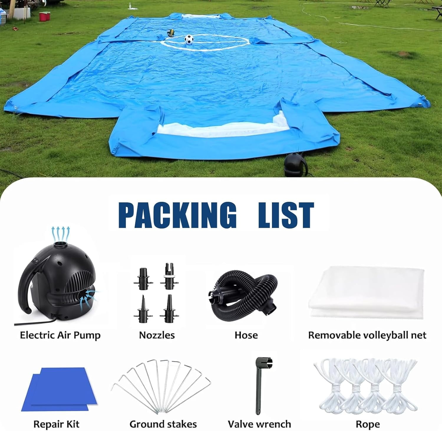 PPXIA 33FT Inflatable Volleyball Court with 800W Air Pump for Beach, Pool & Backyard Outdoor Games