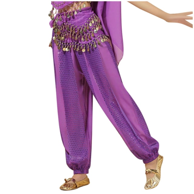 Sequin Pants Belly Dance Performance Dance Pants With Waist Chain Chiffon Highlight Pants