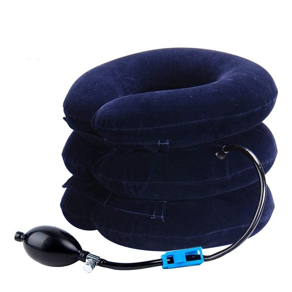 Dispositif de Traction Cervicale Gonflable, Facile à Utiliser pour Soulagement de la Douleur Chronique au Cou et aux Épaules, Alignement de la Colonne Vertébrale, Attelle Cervicale Bleue