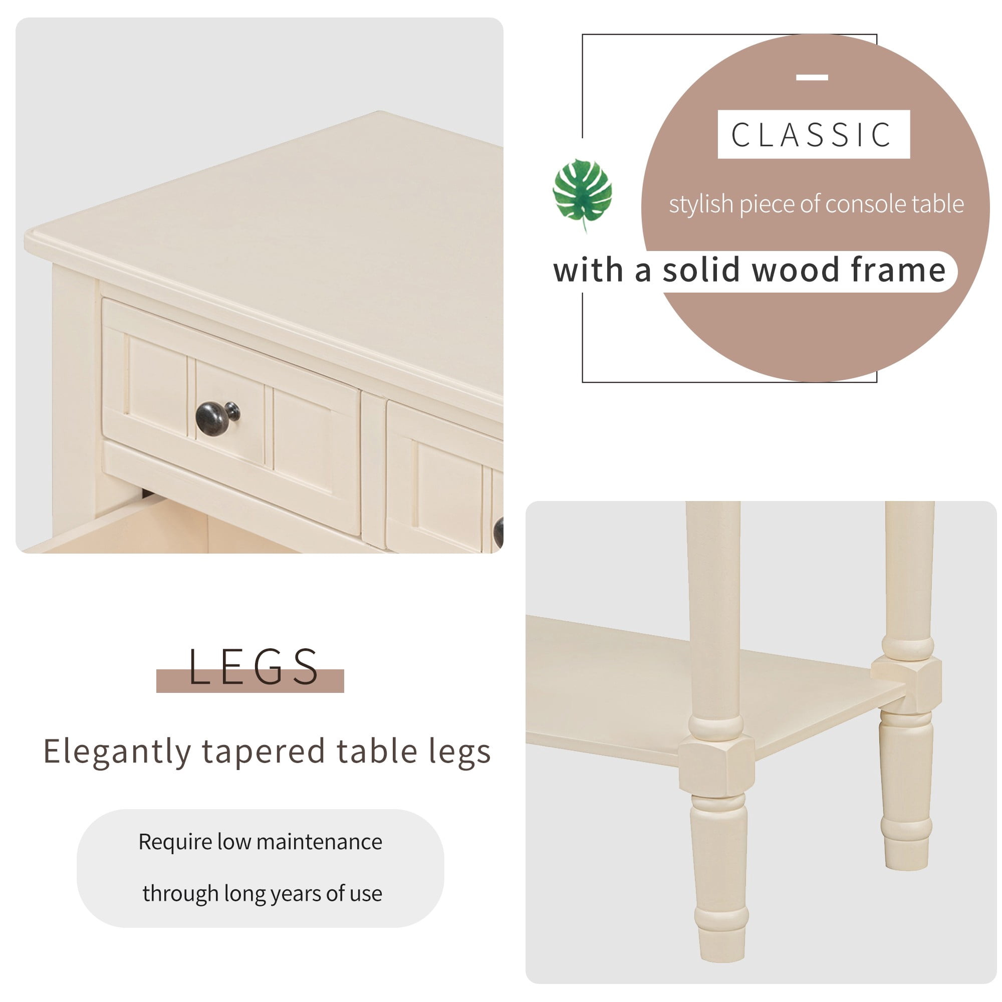 Console Table with 3 Drawers,Narrow Sofa Table with Storage Shelf,Entryway Table for Hallway,Living Room,Beige
