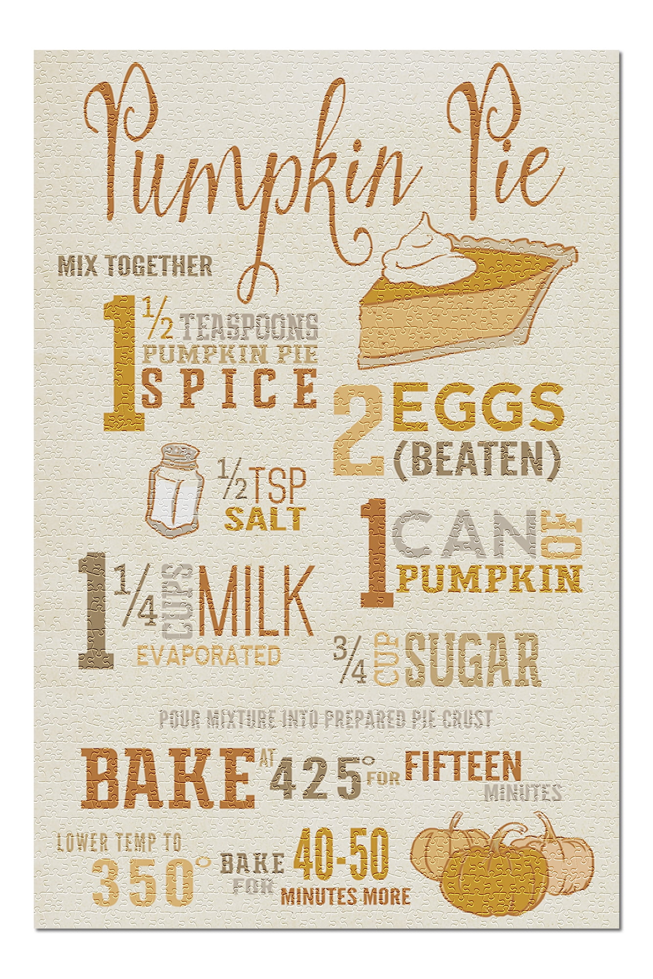 Pumpkin Pie Recipe - Typography (20x30 Premium 1000 Piece ...