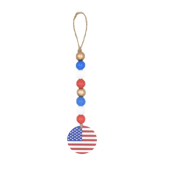 GFHFHITJ Independence Day Decorations Bead Garland, 4Th Of July Memorial Day Decor Flag Pendant Tassel Natural Wood Bead Garland Set with Tassels for Home Decor Wall Rosary Decoration